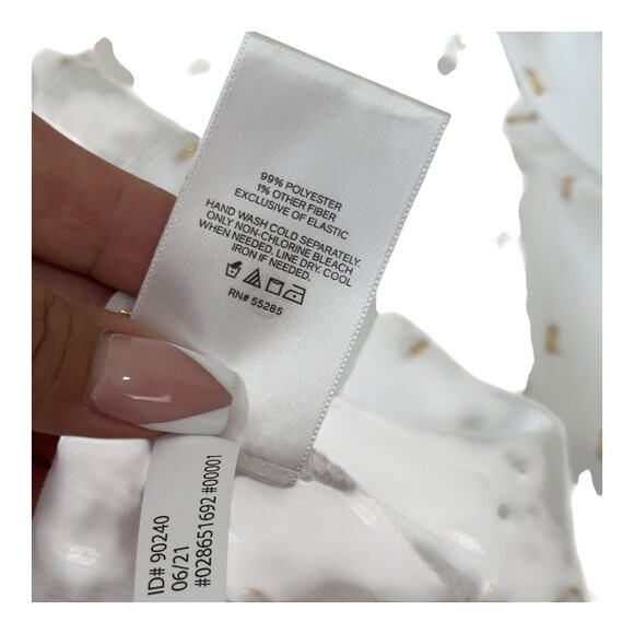 Express White & Gold Swiss Dot Blouse Shirred Mock Neck & Elastic Cuffs SZ XL - Picture 9 of 13